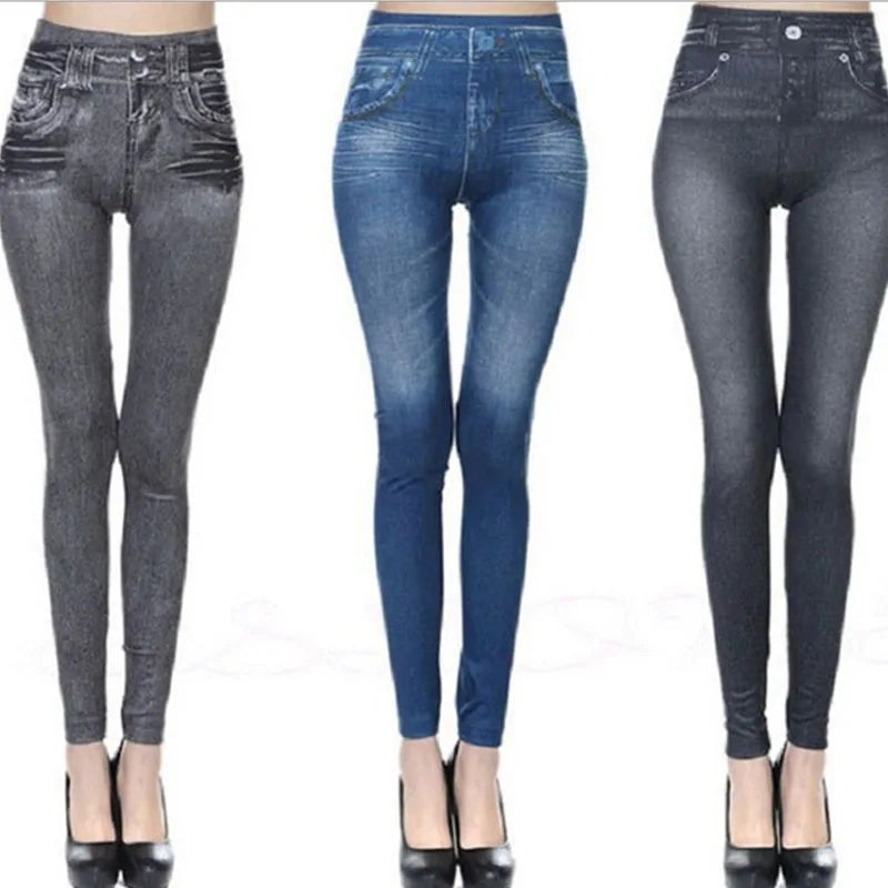 Denim-Print Leggings – High Waist, Super Stretch